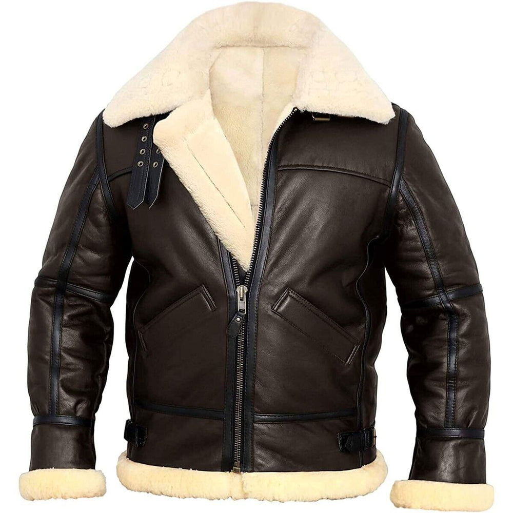 Mens B3 Brown White Aviator Jacket Front
