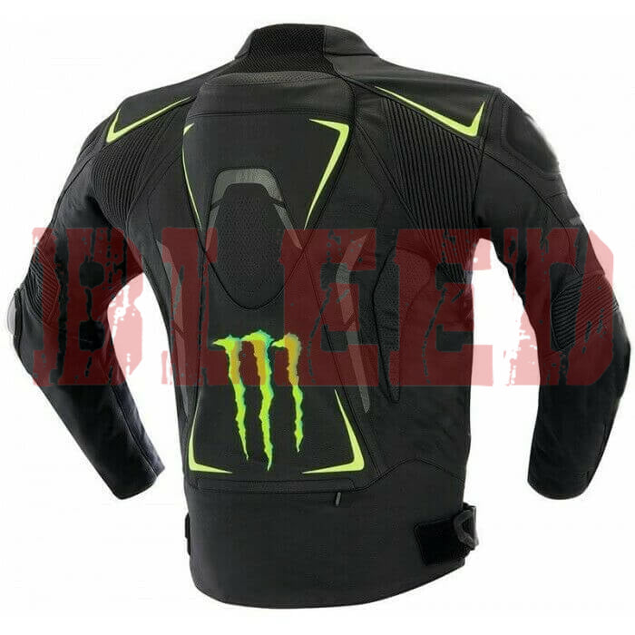 Monster Energy Motorbike Racing Leather Biker Jacket Back View