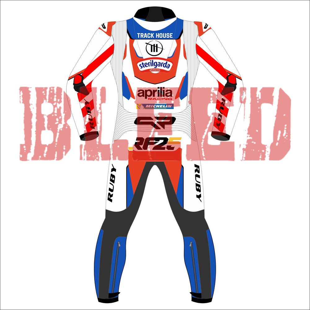 Raúl Fernández 2024 Aprilia Track house Motorbike Race Suit Back View