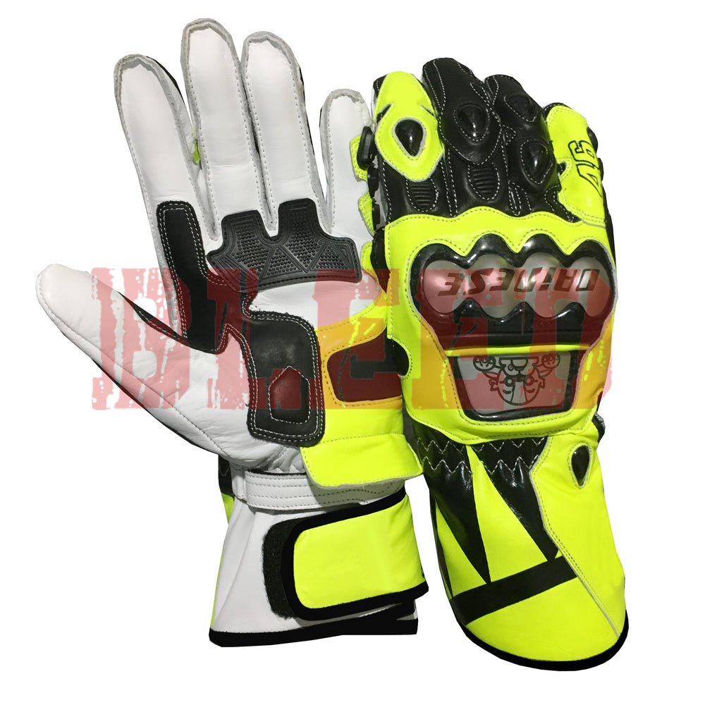 Rossi VR46 Motorbike Racing Leather Gloves-2