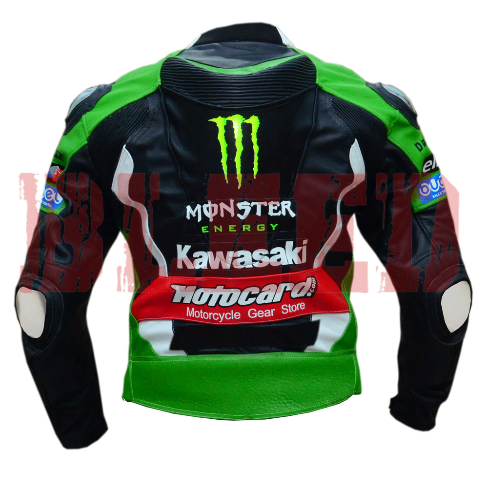 Kawasaki Ninja Motorbike Leather Biker Jacket Back View