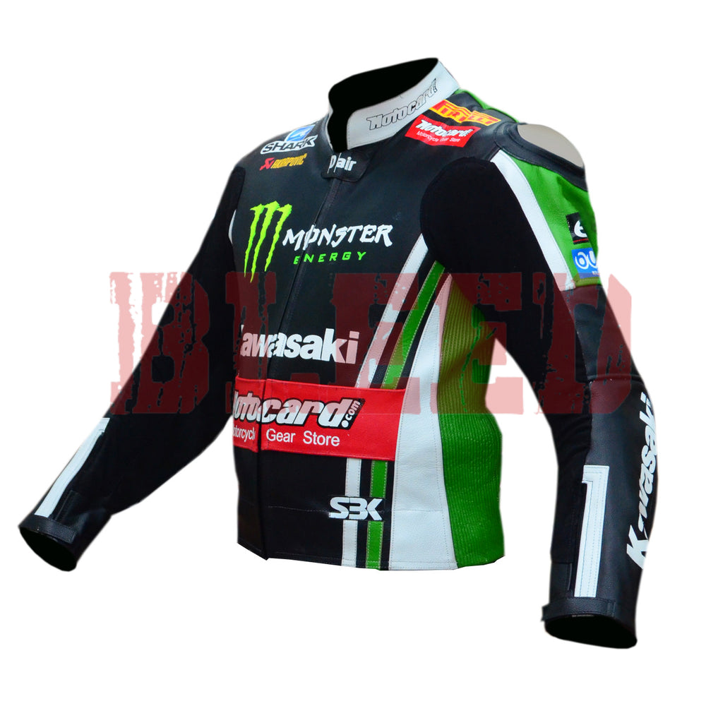 Kawasaki Ninja Motorbike Leather Biker Jacket Left View
