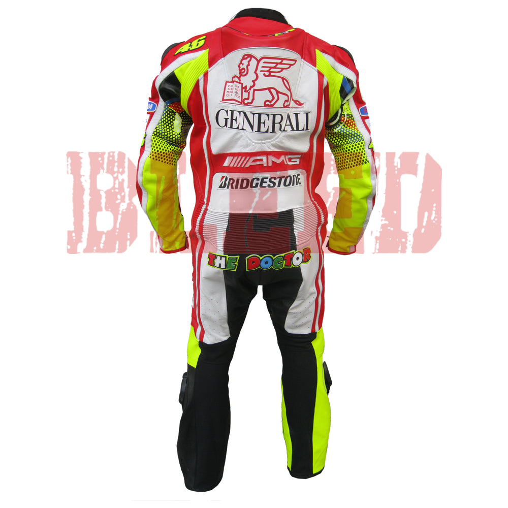 Rossi Men Leather Motorcycle Racing Suit Back View