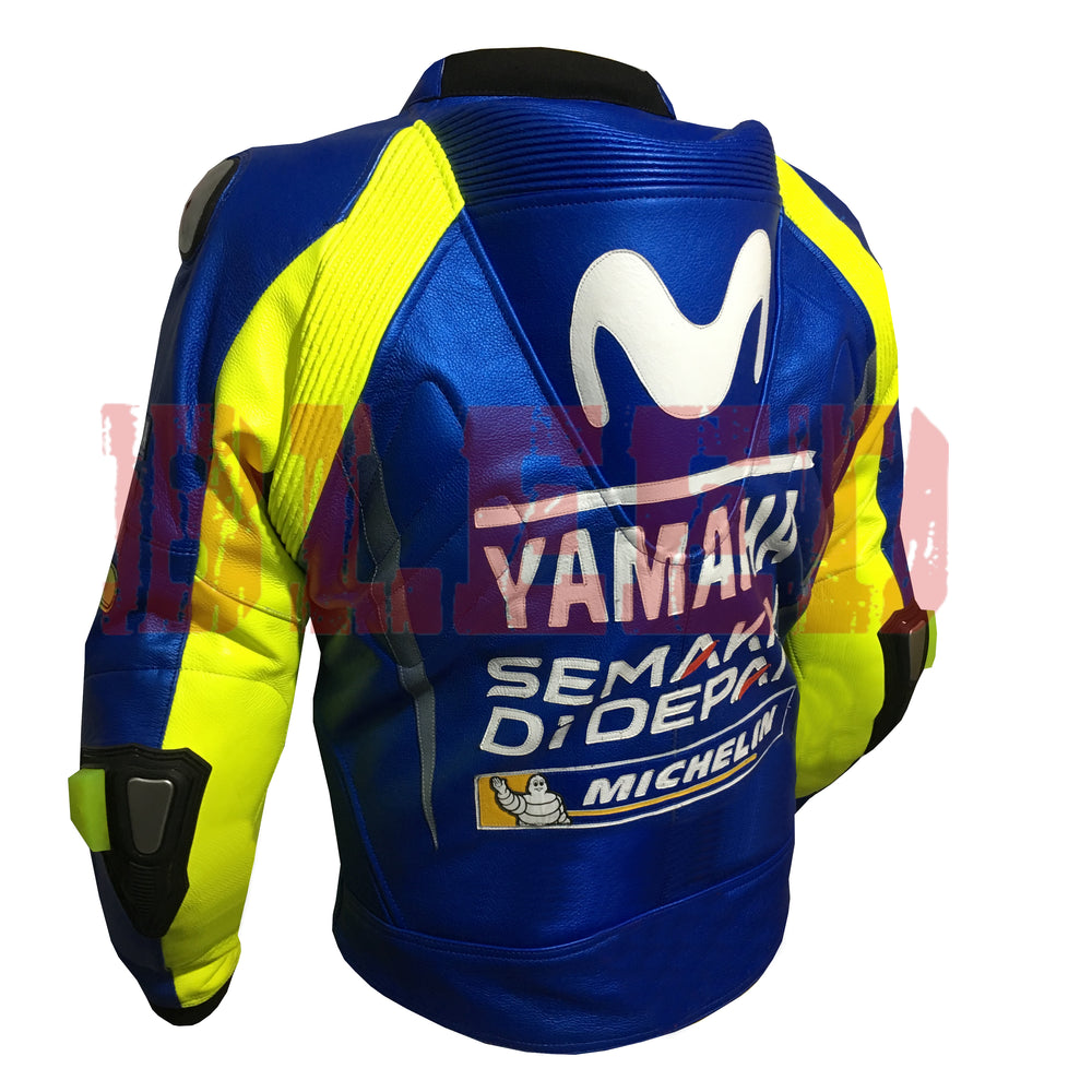 Valentino Rossi Motorbike Racing Leather Biker Jacket Back View with Monster Logo