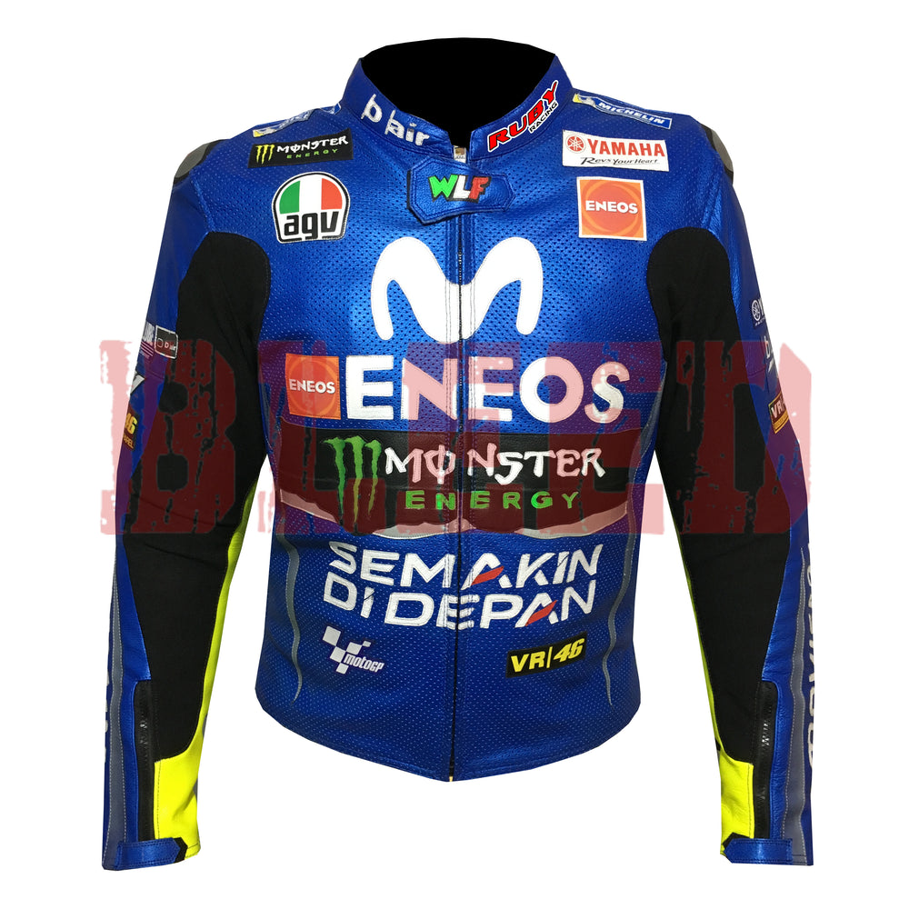 Valentino Rossi Motorbike Racing Leather Biker Jacket Front View 