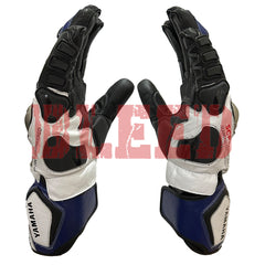 Yamaha motorcycle gloves, side view, showcasing the wrist closure and protective padding.