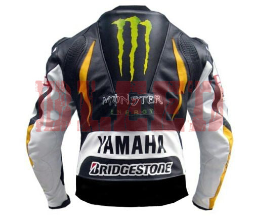 Yamaha Mens Motorbike Racing Leather Motorcycle Jacket Back View