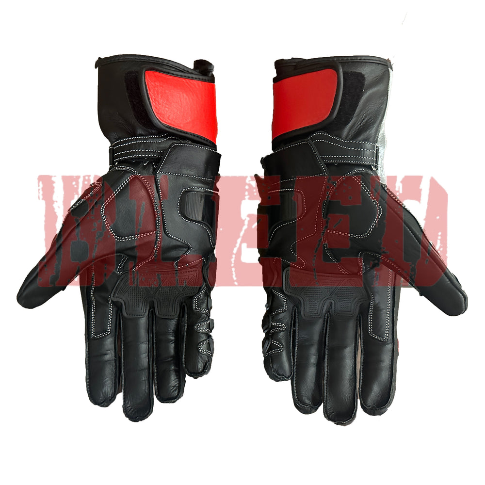 Palm-side view of premium Aprilia leather motorcycle gloves with protective stitching and padded grip zones by BLEED
