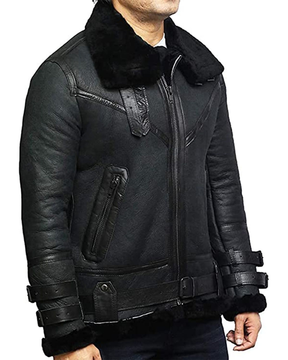 Ruby Mens Black Aviator Jacket Right