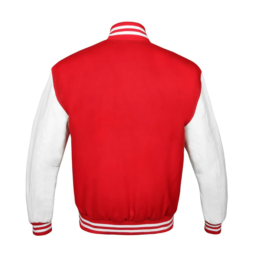 Women Red White Varsity Jacket Back