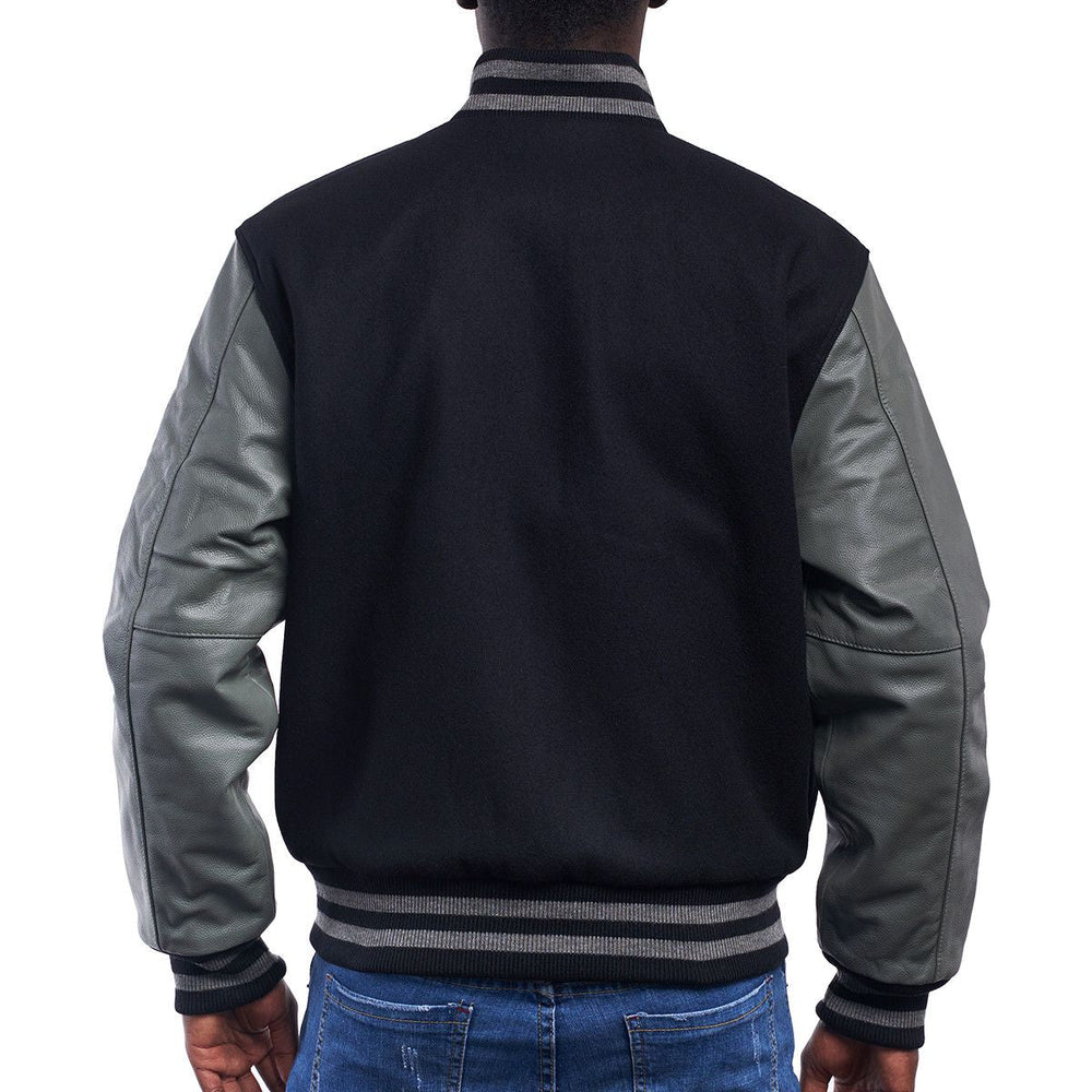 Mens Black Grey Varsity Jacket Back