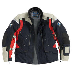 bmw rallye pro touring motorcycle jacket grey red black adventure riding gear front view