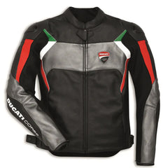 Ducati Corse C3 Motorbike Leather Biker Jacket Front View