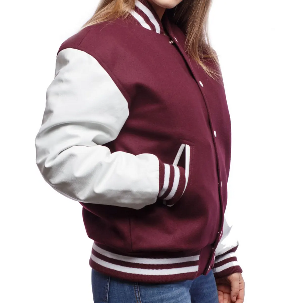 Women Maroon Varsity Jacket 