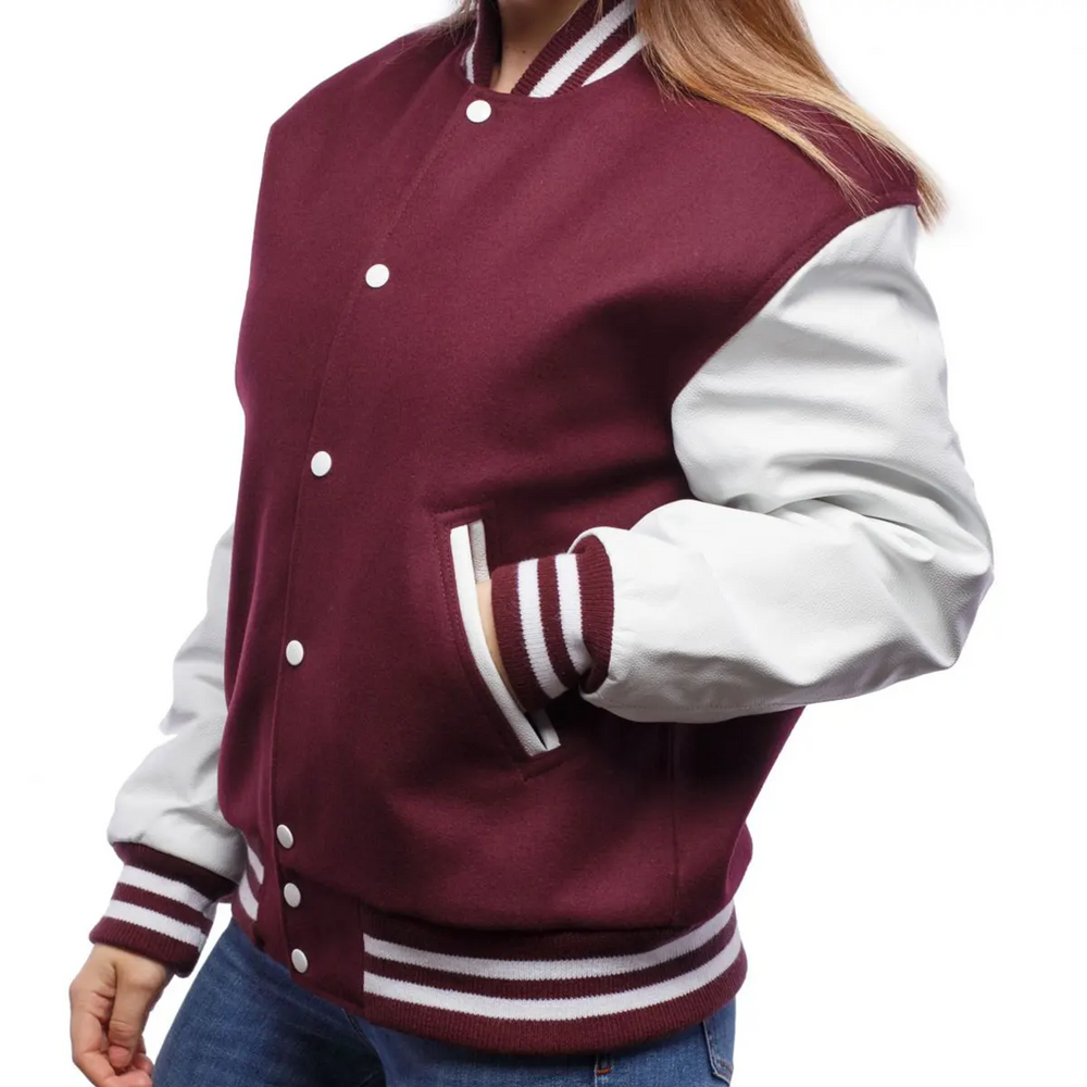Women Maroon Varsity Jacket-1