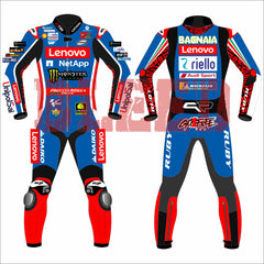 Francesco Bagnaia 2024 MotoGP Racing Suit - Lenovo Ducati Blue Edition, Front & Back View, Professional Biker Gear