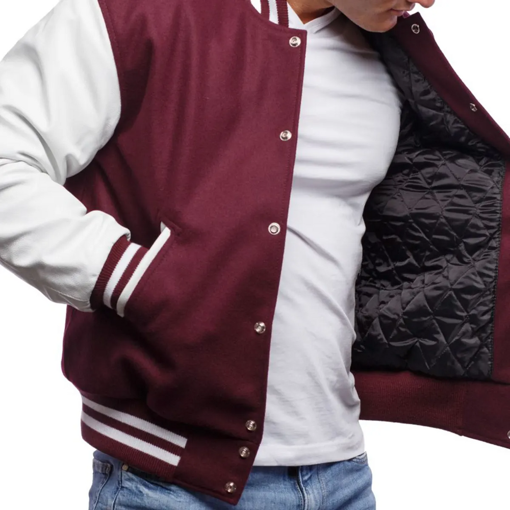 Mens Maroon-White Varsity Jacket-3
