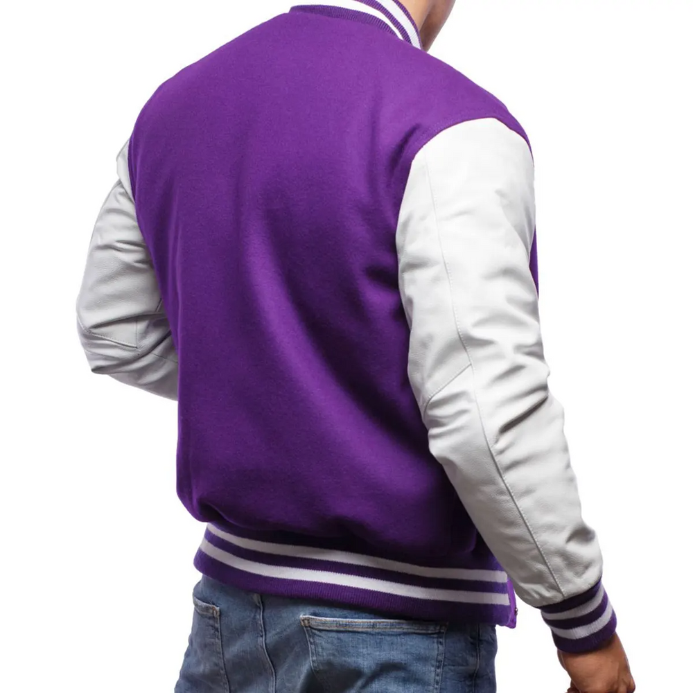 Mens Purple White Varsity Jacket-2
