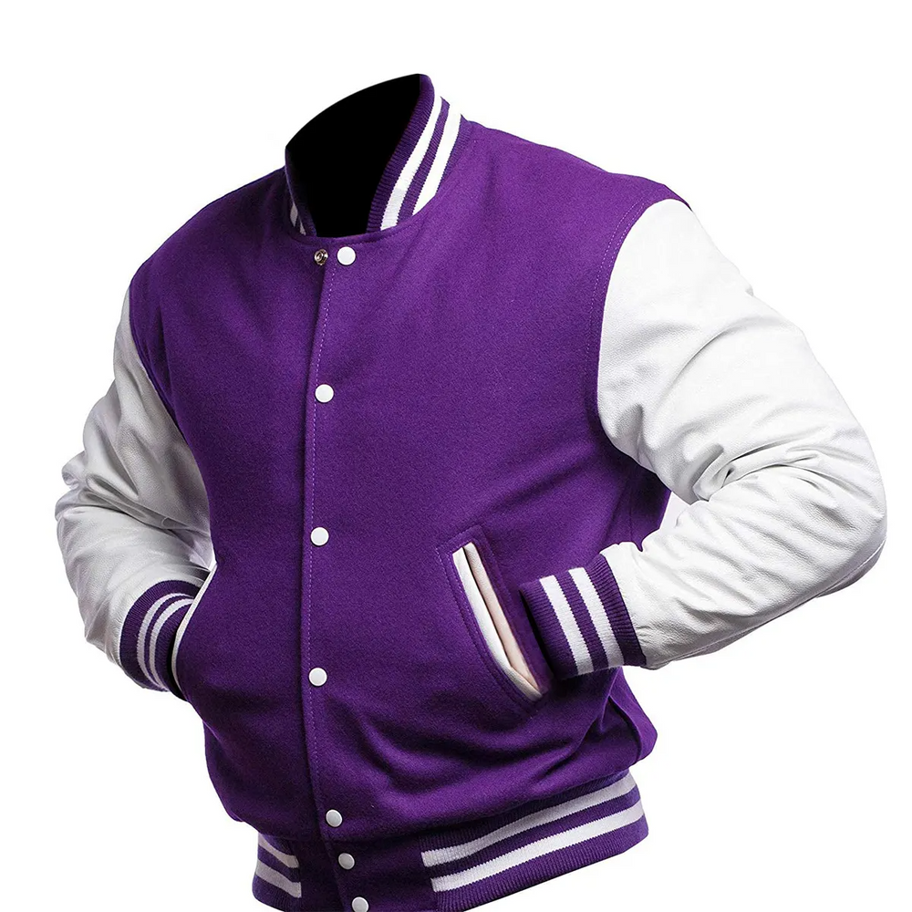 Mens Purple White Varsity Jacket