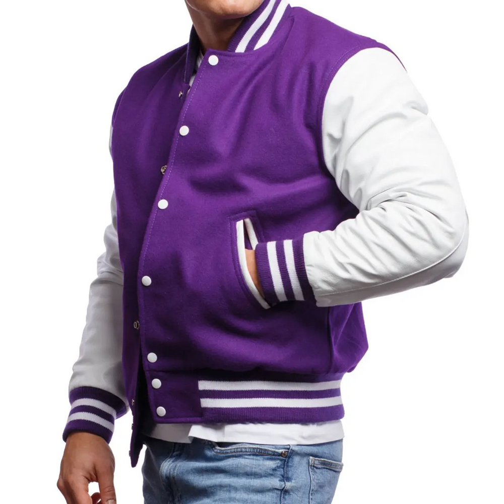 Mens Purple White Varsity Jacket-3