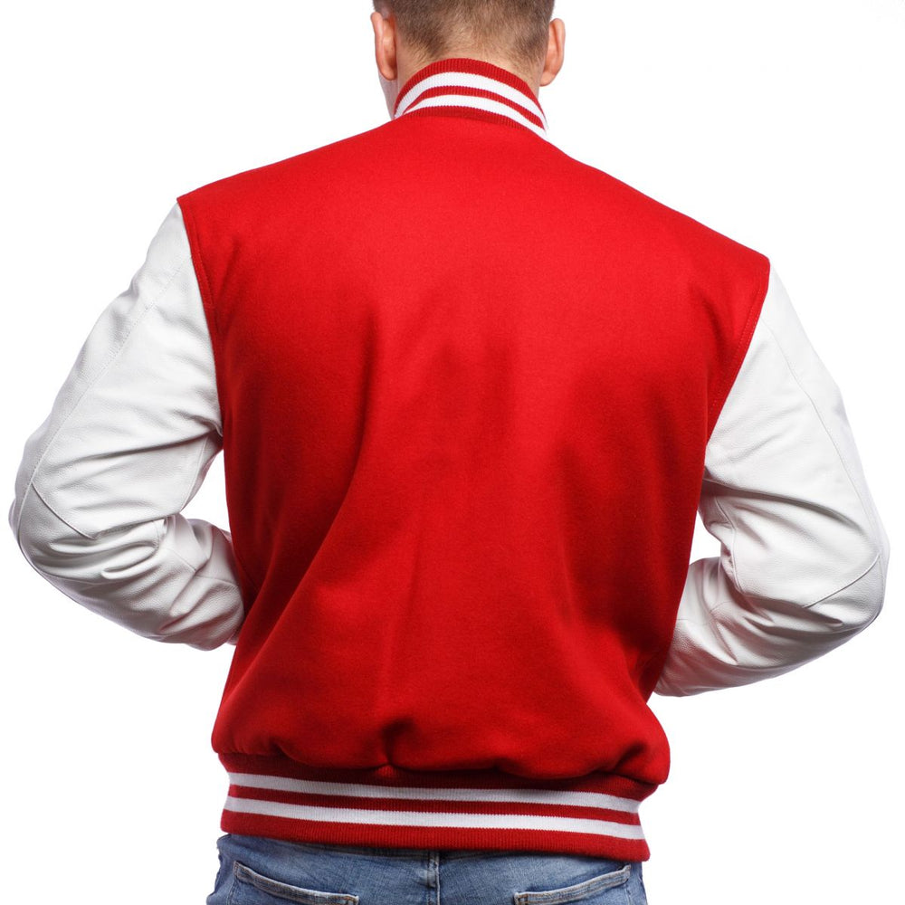 Mens Red White Varsity Back