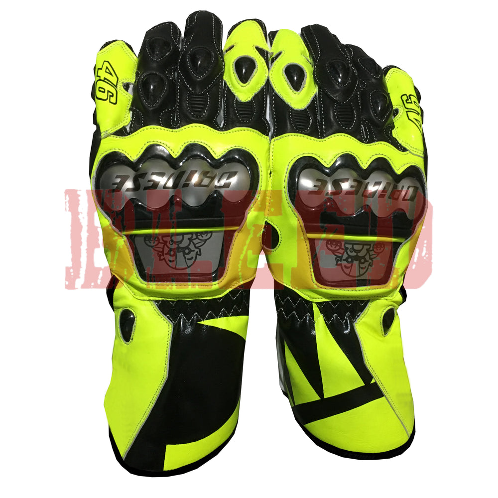 Rossi VR46 Motorbike Racing Leather Gloves