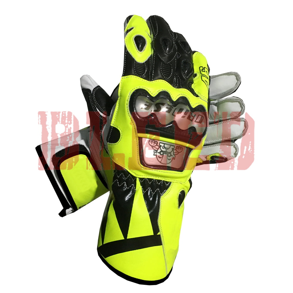 Rossi VR46 Motorbike Racing Leather Gloves-1