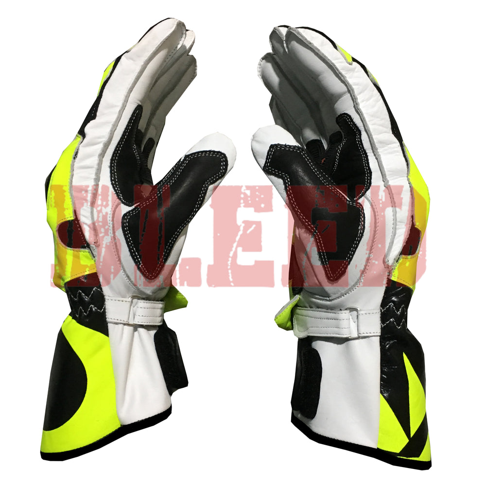 Rossi VR46 Motorbike Racing Leather Gloves-3