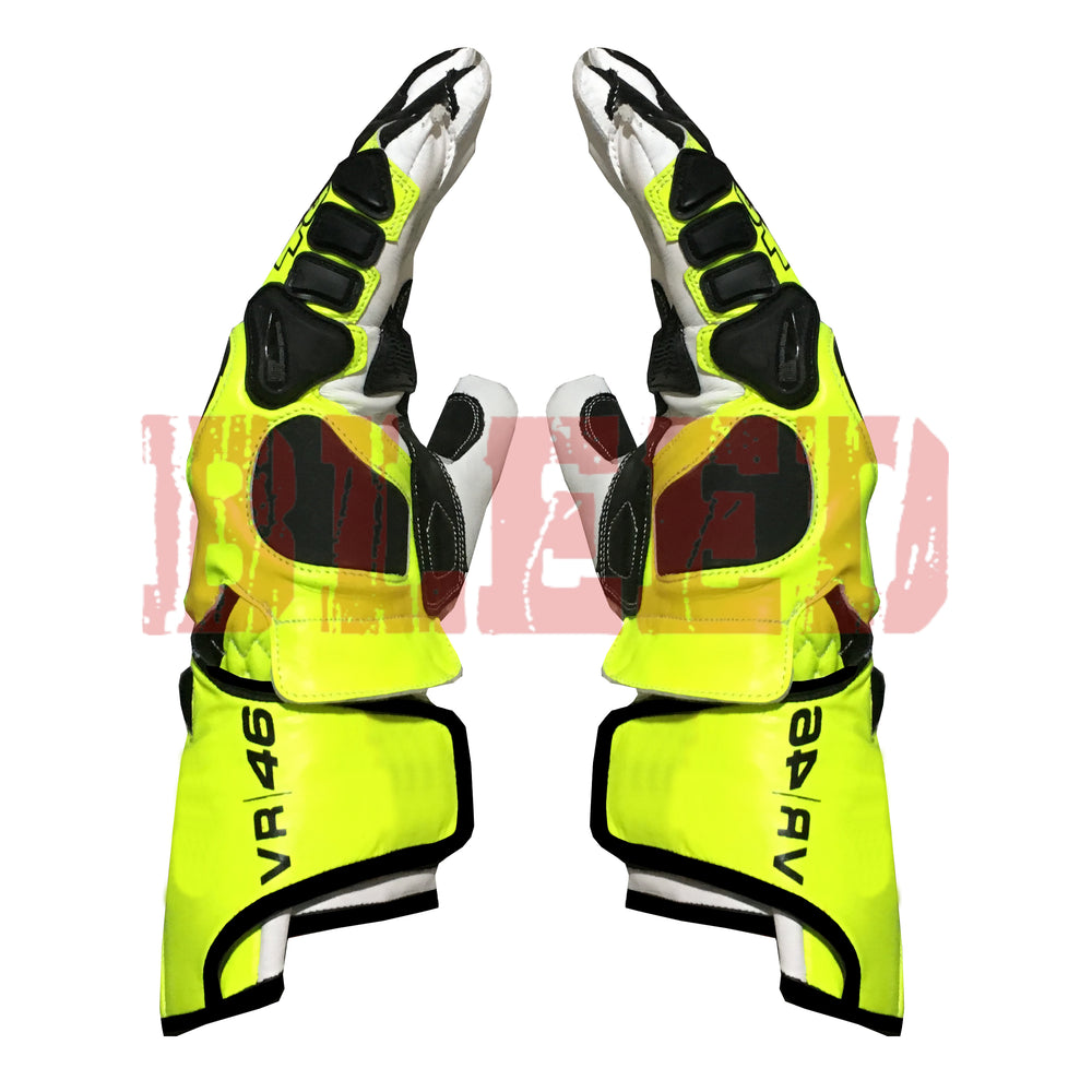 Rossi VR46 Motorbike Racing Leather Gloves-4