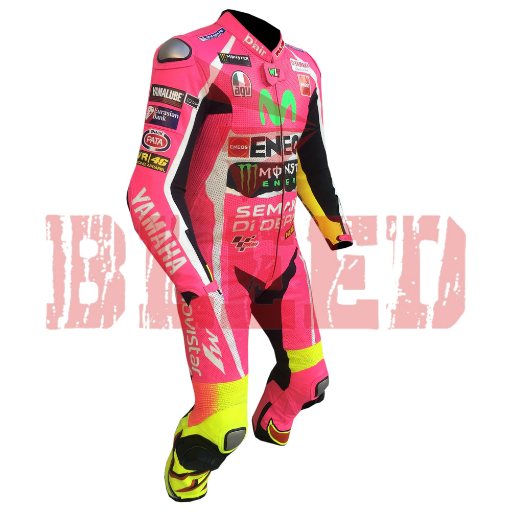 Rossi Pink Motorbike Leather Racing Suit Right View