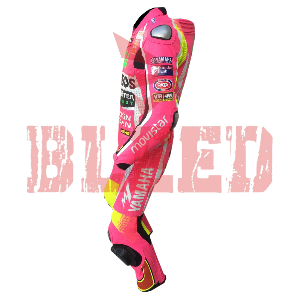 Rossi Pink Motorbike Leather Racing Suit Left View