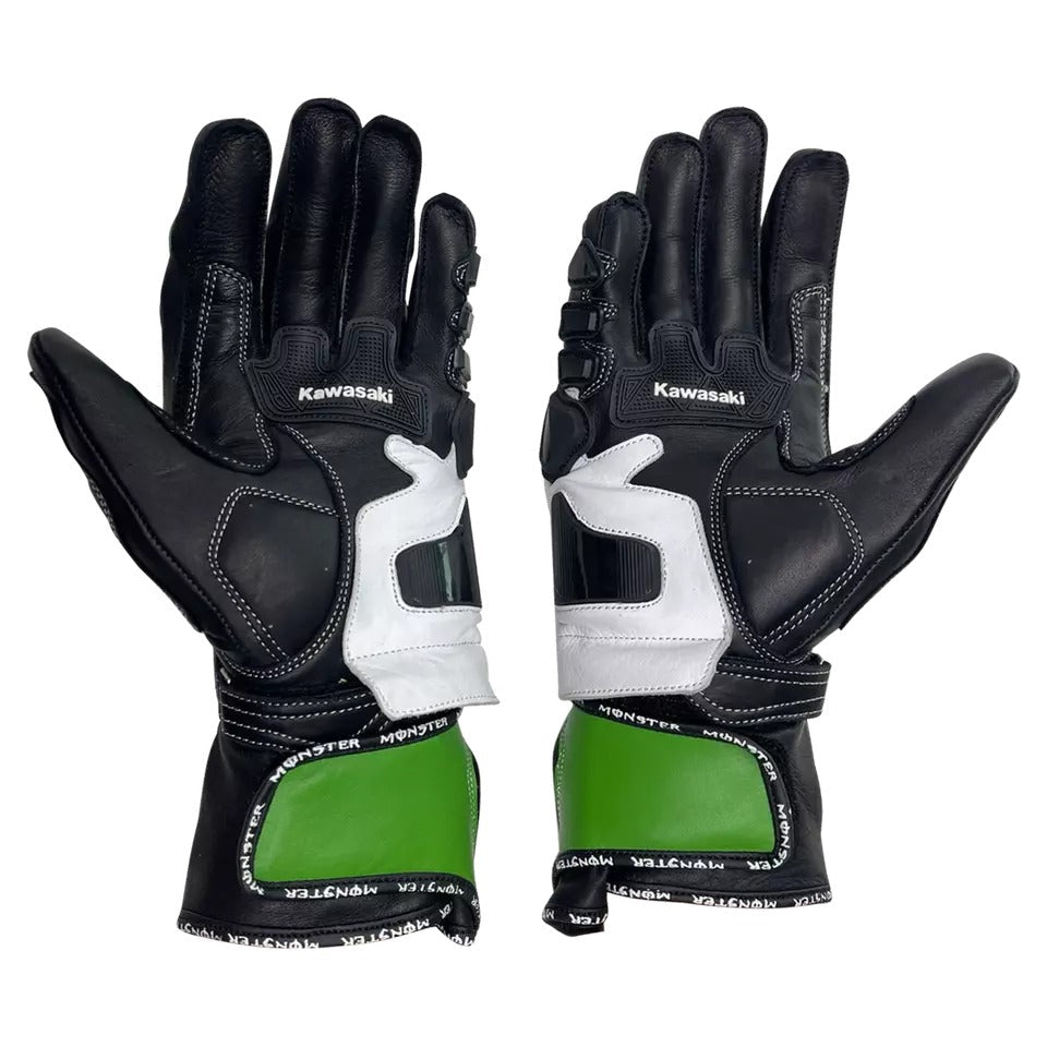 Kawasaki Ninja Motorbike Racing Leather Gloves-1