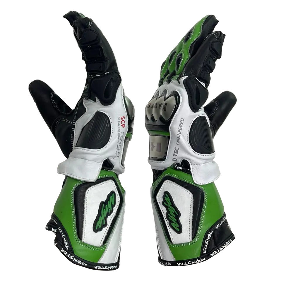Kawasaki Ninja Motorbike Racing Leather Gloves-2
