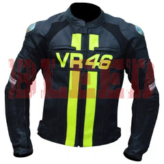 Valentino Rossi VR46 Motorbike Racing Leather Jacket Front View