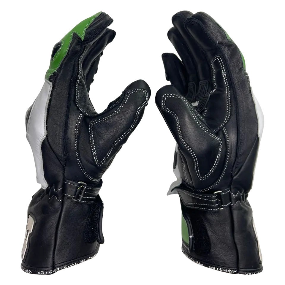 Kawasaki Ninja Motorbike Racing Leather Gloves-2